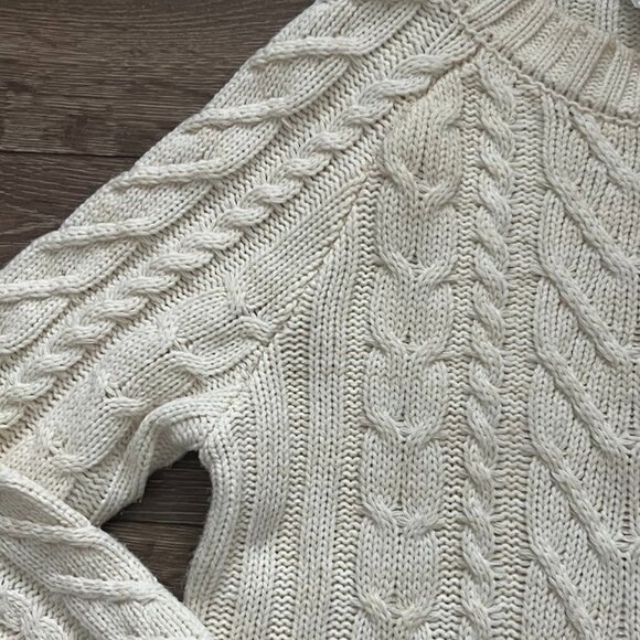 COTTON EMPORIUM White Cable Knit Crewneck Knit Pullover Sweater Size Small - Picture 3 of 15